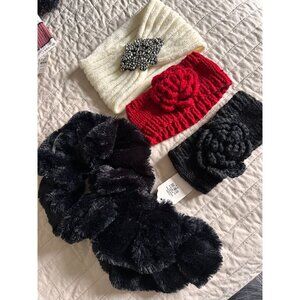 3 Winter headbands & faux fur NWT scarf lot bling C.C.